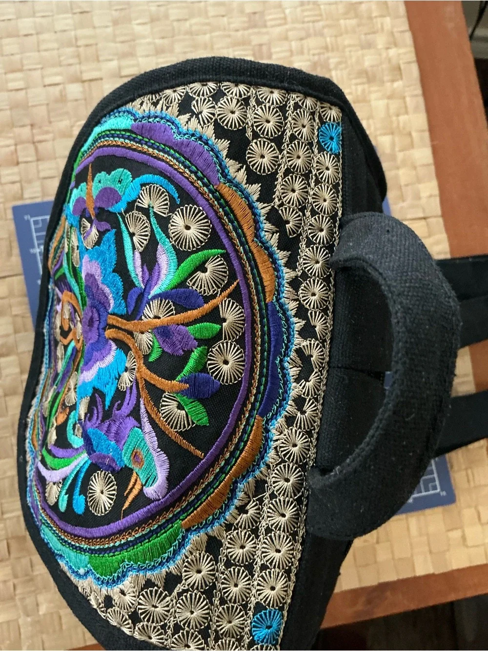 Embroidered Floral Drawstring Backpack - Black & Multicolor
